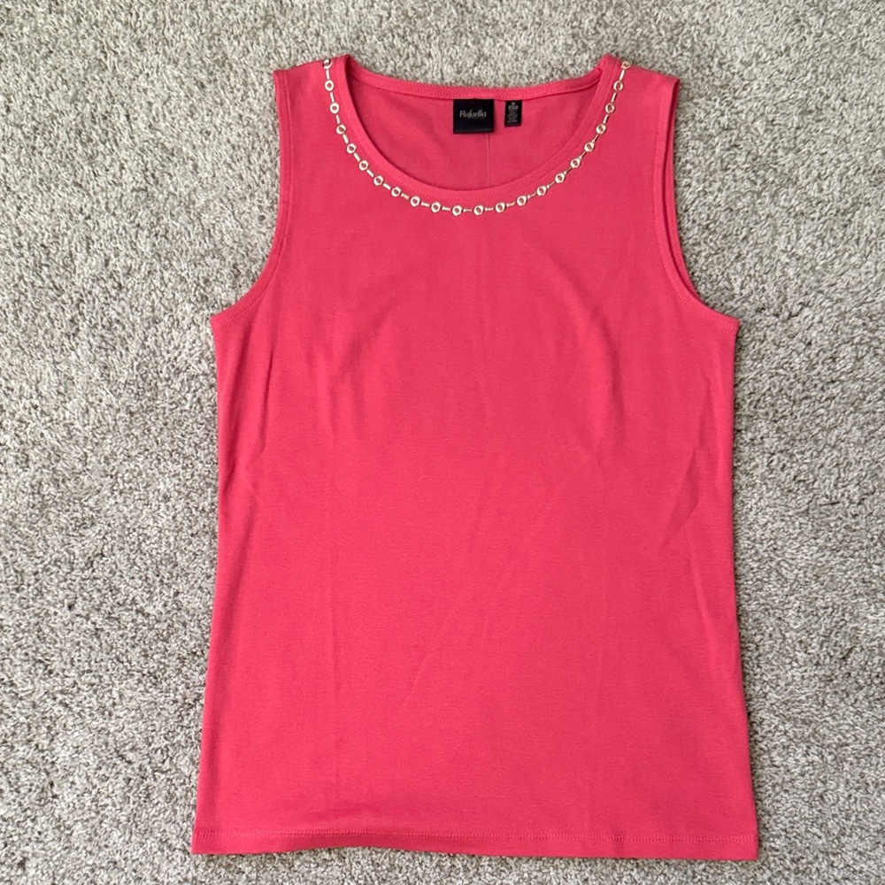 Rafaella Pink Tank Top with Embellished Neckline